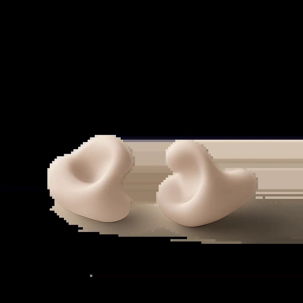 Illustration premium d’un bouchon d’oreille moulé dans un univers calme et contemporain. L’image évoque le confort, la tenue stable et la protection auditive au quotidien.