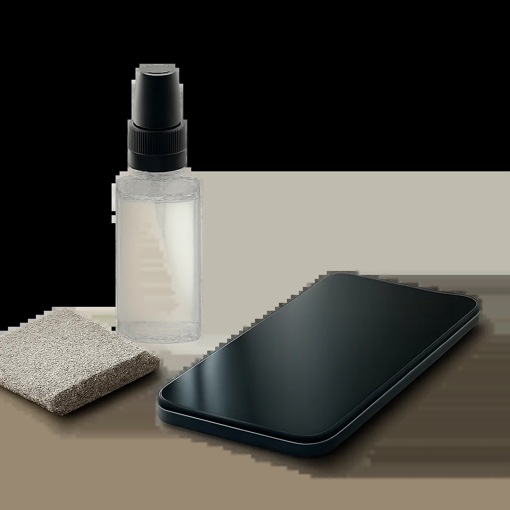 Une scène épurée mettant en valeur l’entretien doux d’un smartphone et d’un écran tactile. L’image évoque la propreté, la lisibilité et l’usage quotidien premium.